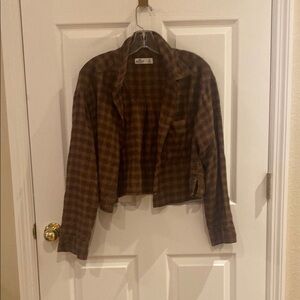 Hollister Brown/Black Plaid Cropped Flannel Shirt